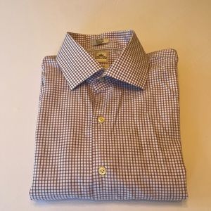 Peter Millar Nanoluxe L/S Check Gingham Dress Shirt, 16.5 Long Purple White